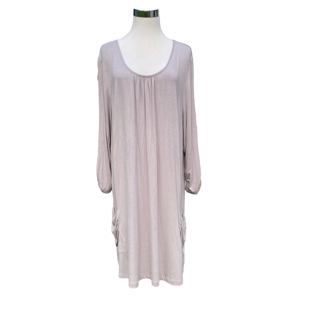 LOGO by Lori Goldstein XL Tunic Knit Top Long Sleeve Beige Taupe Scoop Neck